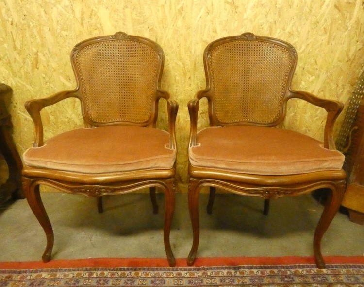 A 8559 - Pair Louis XV caned Armchairs 1900