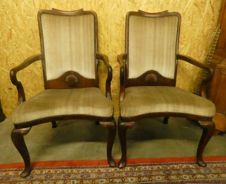 A 8560 - Pair Queen Ann Armchairs